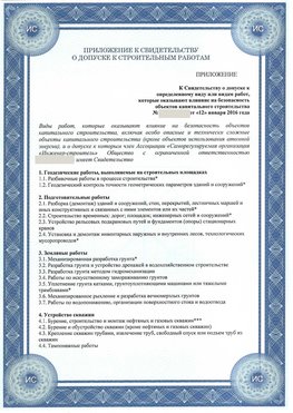 Приложение к свидетельству о допуске к строительным работам Дзержинск СРО в строительстве